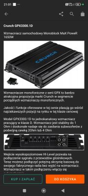 Zdjęcie wzmacniacza samochodowego Crunch GPX3300.1D o mocy 1650W
