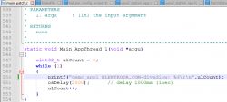 Screenshot showing a fragment of C code with a thread function.