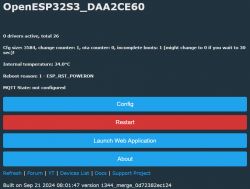 User interface of the OpenESP32S3 system showing status and management options.