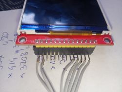 LCD display module with gray signal wires soldered to pin header