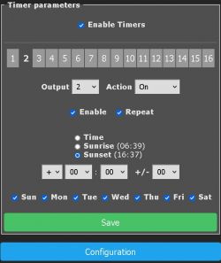 Configuration interface for outdoor lighting control timer.