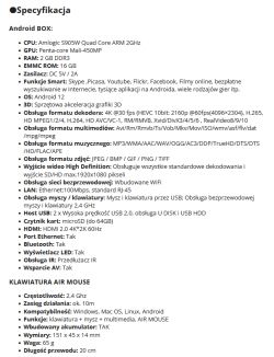 Specyfikacja techniczna Smart TV Android Box z klawiaturą Air Mouse.