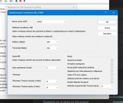 Okno zaawansowanych ustawień portu USB COM3 w systemie Windows