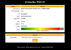Web interface of a smart WiFi socket showing device status and energy consumption.
