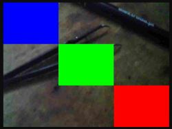 ESP32-Cam Image with Colored Rectangles Image from ESP32-Cam with overlaid rectangles in red, green, and blue colors.