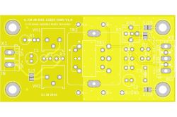 Widok projektu PCB konwertera audio 1‑kanałowego z opisanymi złączami IN i OUT