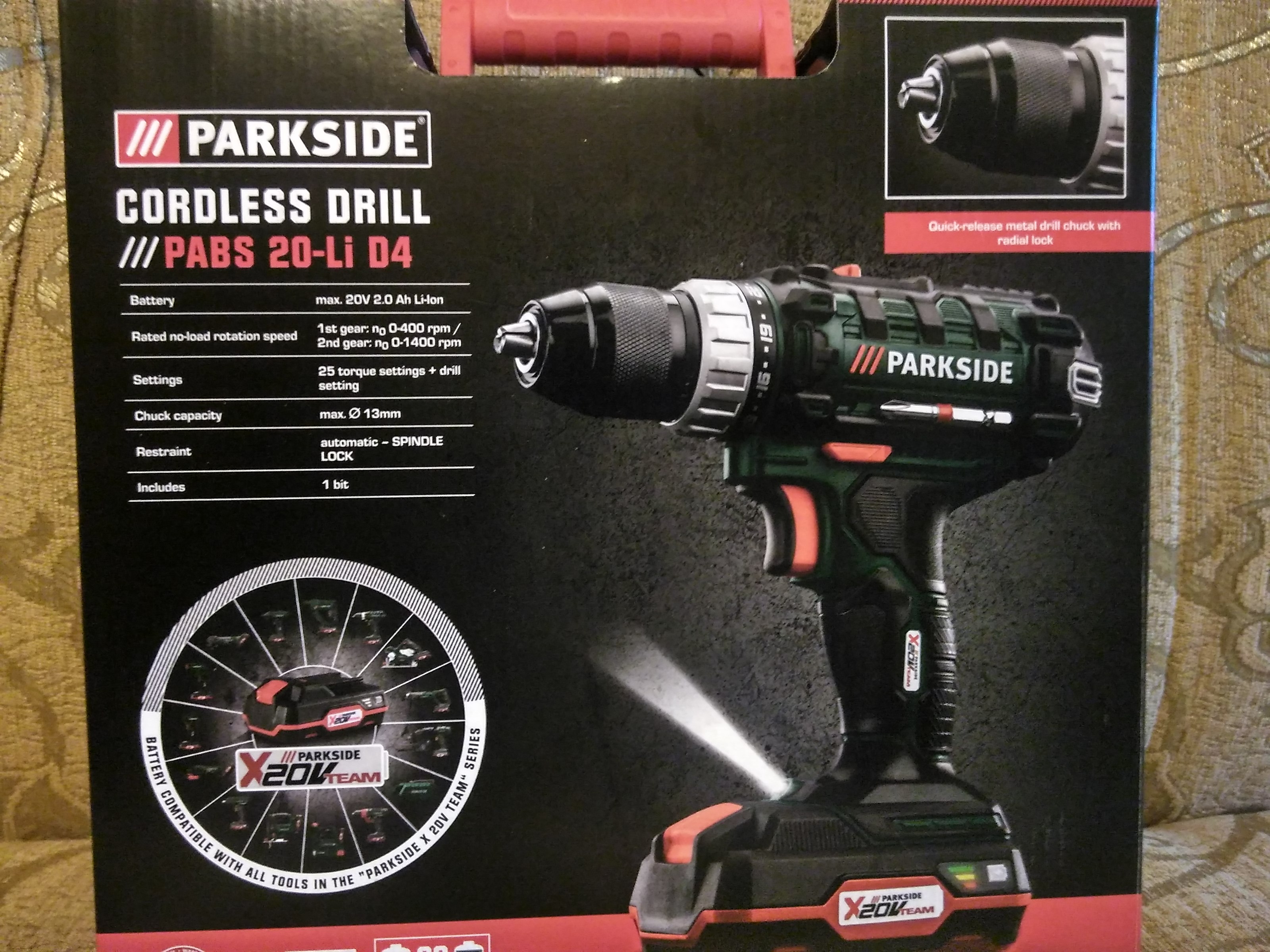 PARKSIDE Performance PSBSAP Cordless Impact Drill 20 V + 1 Battery 2 Ah X20  V Team