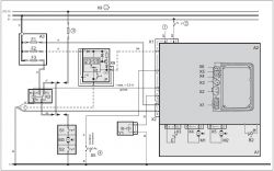 Schemat elektryczny z oznaczeniami komponentów i połączeń.