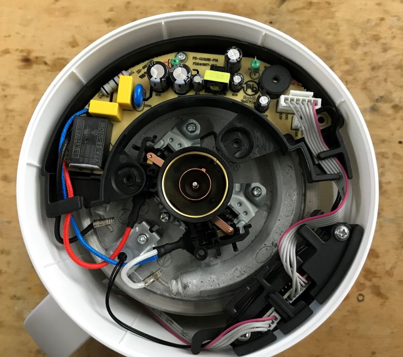 Interior of SMART06B electric kettle showing control electronics and wiring