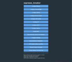 Configuration panel for espresso_breaker device with a list of setup options.