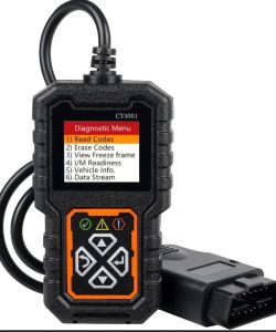 Ręczny skaner OBD2 CY3001 z ekranem menu diagnostycznego i wtykiem OBD