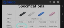 Tabela zgodności modeli obudów ORICO M.2 SSD z protokołami SATA i NVMe