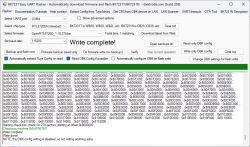 Screenshot of BK7231 Easy UART Flasher showing “Write complete!” and a flashing log output.