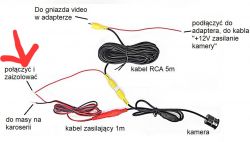 Montaż kamery cofania - Podłączenie przewodów chinch (czerwony i czarny) i wstecznego