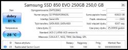 Samsung SSD 850 EVO 250GB - 81% dobry, ocena S.M.A.R.T.