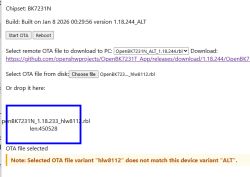 Screenshot with error message when selecting OTA file of mismatched variant.