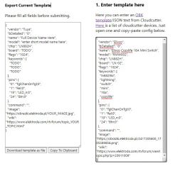 Screenshot showing a JSON template editor for the Cozylife 16A Mini Switch device.