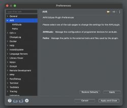 Konfiguracja Eclipse z AVR Plugin na macOS 14 nie wyświetla zakładki AVR