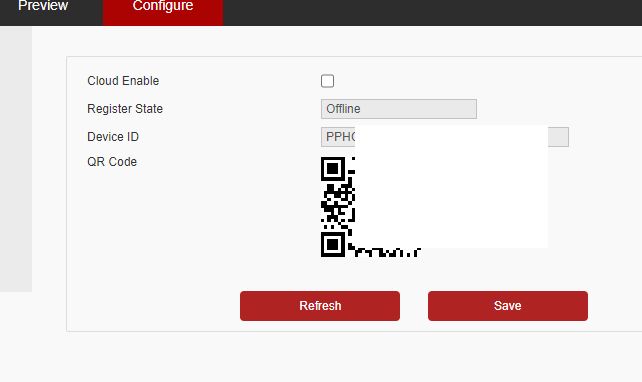 Ekran konfiguracyjny kamery IP z opcjami chmury i QR kodem