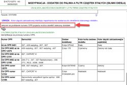 Tabela dobierania dodatku do paliwa na podstawie numeru OPR, z wyróżnioną informacją o konieczności użycia tego numeru.