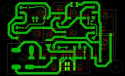 Printed circuit board schematic with marked traces and components.