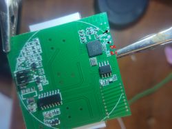 PCB board with marked TX and RX points.
