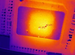 Thermal image of an electronic circuit board with a hottest area around 42.6°C