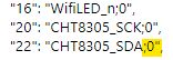 Fragment of configuration code with assigned values for pins.