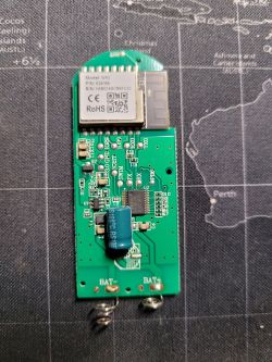 Printed circuit board with a WR3 module mounted on it.