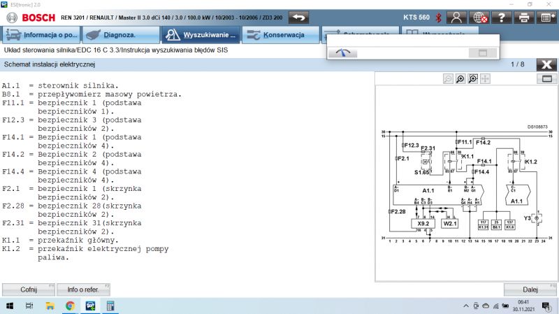 Schemat instalacji silnika i wskaźników do Master II 3.0 dci - brak świecenia kontrolki świec