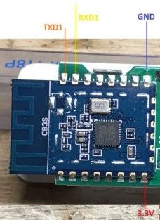 CB3S module with TXD1, RXD1, GND, and 3.3V pins connected.
