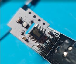 Close-up of a PCB with visible electronic components.