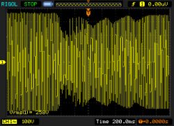 Oscilloscope: Unstable Voltage Waveforms Oscilloscope screen displaying unstable voltage waveforms over time.