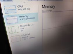 RAM Usage at 16.3 GB Screenshot of computer task manager showing RAM usage of 16.3 GB out of 23.9 GB