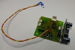 Printed Circuit Board for Solar Tracker Controller Printed circuit board with electronic components and a wire ending with an LED.