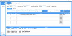 Screenshot of RDTool V1.0.21 showing download settings and logs.