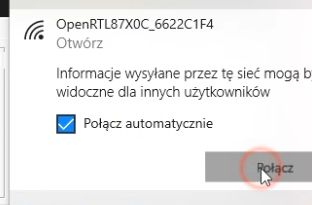 Connecting to OpenRTL87X0C Wi-Fi Network Wi-Fi network connection window for OpenRTL87X0C