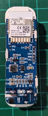 Close-up of a temperature/humidity sensor motherboard with visible components and labels.