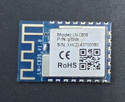 LN-CB3S electronic module with PCB antenna, CE marking, and QR code