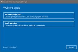 Ekran wyboru opcji resetowania systemu do ustawień fabrycznych.
