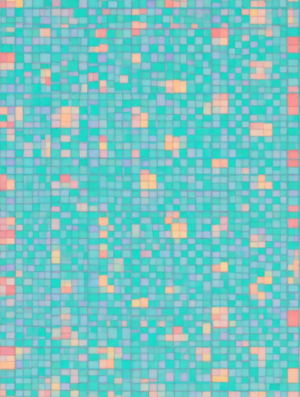 Mosaic of small pastel-colored squares in turquoise, pink, yellow, and blue tones