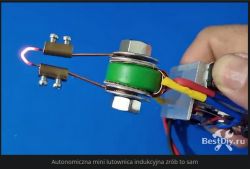 Autonomous mini induction soldering iron with a glowing tip.