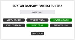 Screenshot of tuner memory bank editor interface with function buttons