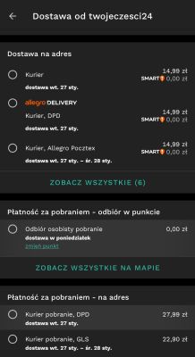 Opcje i ceny dostawy z podziałem na kurierów i sposoby płatności