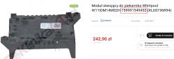 Moduł sterujący do piekarnika Whirlpool z numerem seryjnym i opisem, pokazany na stronie internetowej.