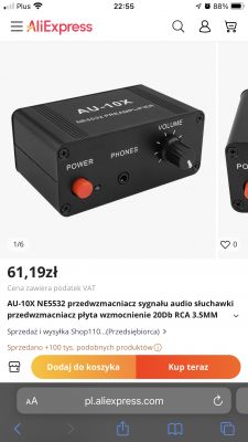 Czarny przedwzmacniacz audio AU-10X z przyciskiem zasilania i regulatorem głośności.