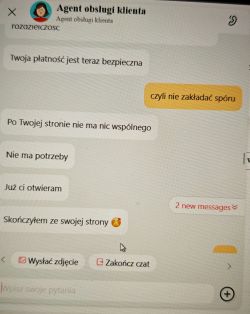 Zrzut ekranu rozmowy z agentem obsługi klienta na czacie Aliexpress.
