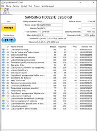Ocena stanu dysku - spowolnienie pracy, zrzut z CrystalDiskInfo