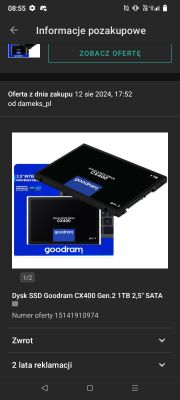 Oferta zakupu dysku SSD Goodram CX400 Gen.2 1TB w wersji 2,5 SATA III w aplikacji mobilnej.