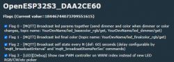 OpenESP32S3 interface with active flags for MQTT and LED configuration.